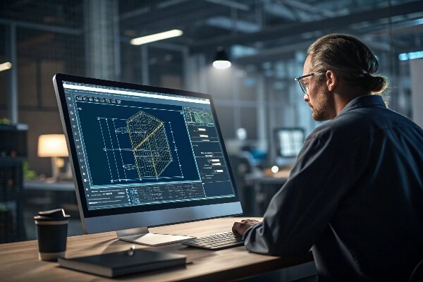 Rapid prototyping and CAD design for car covers A CAD design of a car cover on a computer screen