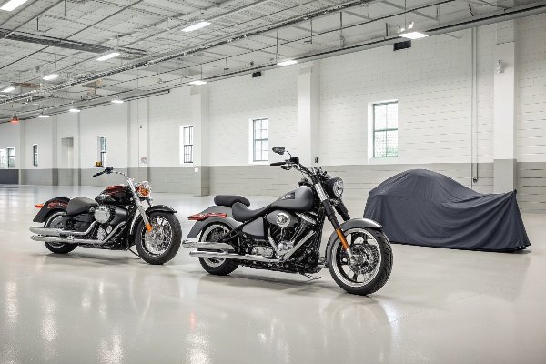 A lineup of different Harley-Davidson models, each with its own perfectly fitting cover