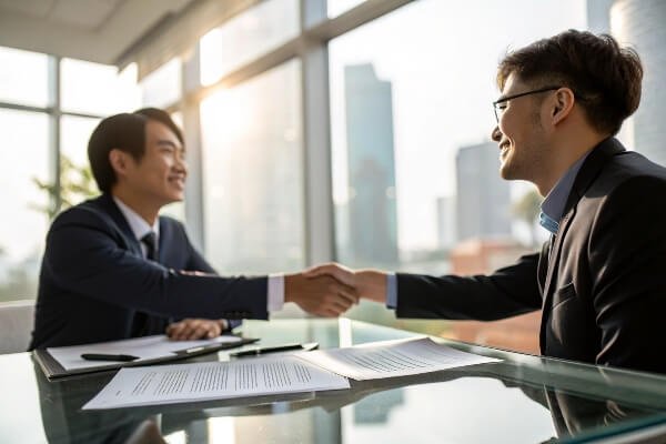 Transparent B2B pricing and cost structure A business handshake sealing a deal with clear pricing