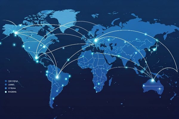 A world map highlighting manufacturing hubs in China and Indonesia with shipping routes to North America and Europe